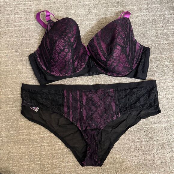 Adore Me Sexy Purple Black Lace Lingerie Set 40G  2X - Picture 1 of 6